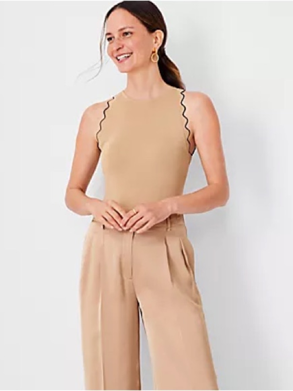 ANN TAYLOR Tipped Scalloped Halter Sweater